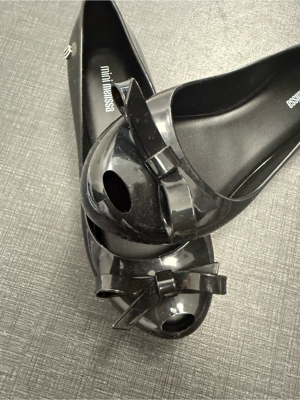 mini melissa Black Peep-Toe Bow Flats girls size 4